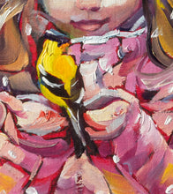 Load image into Gallery viewer, Closeup of original oil painting titled Sharing Secrets by Pat Cross.
