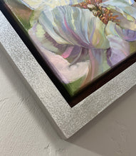 Load image into Gallery viewer, Shy Peony original oil painting frame detail by Pat Cross.
