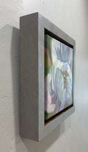 Shy Peony original oil painting frame profile by Pat Cross.