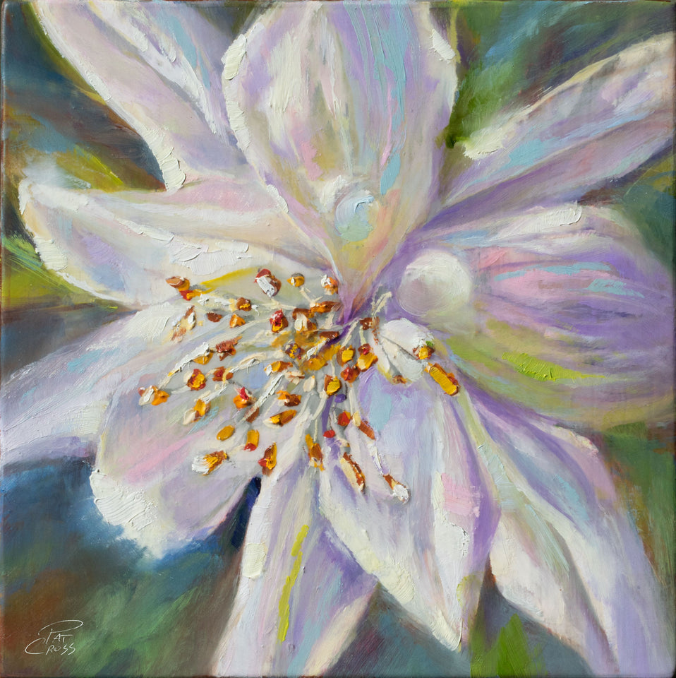 New oil paintings by Pat Cross on garden florals are now available at the Eggplant