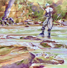 Load image into Gallery viewer, Original oil painting titled The Angler by Pat Cross.
