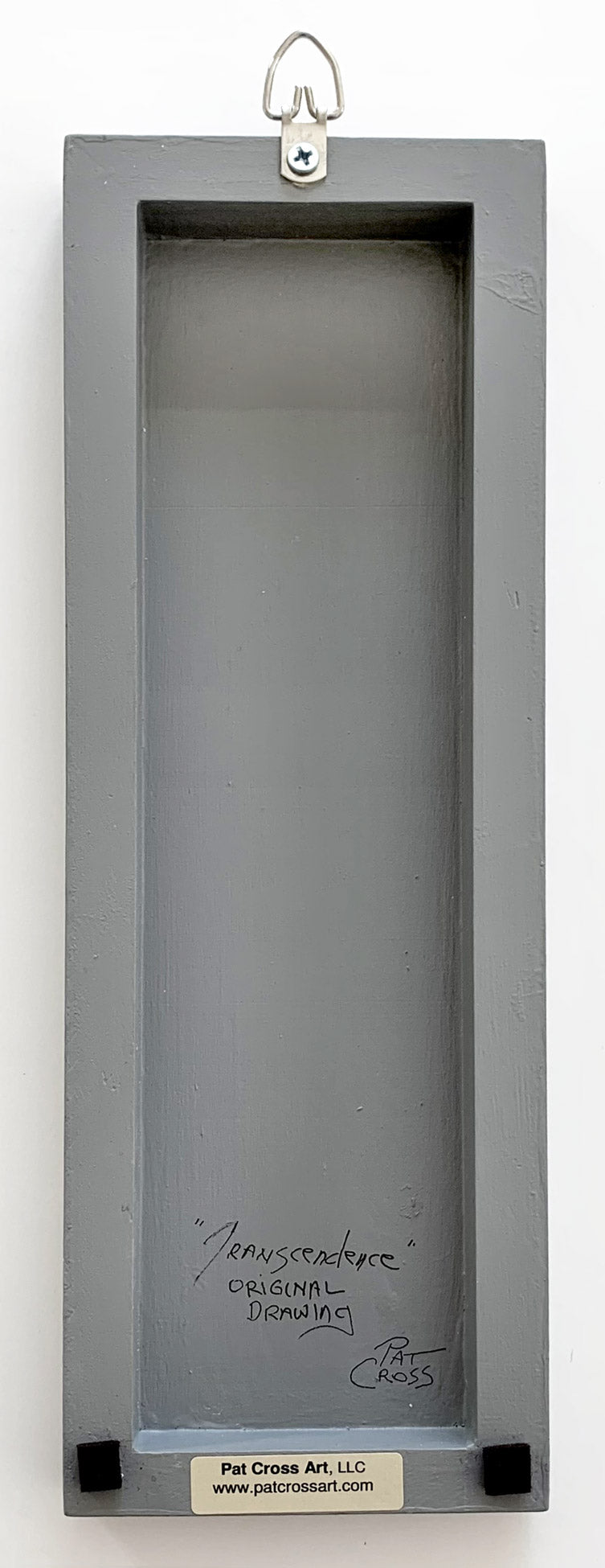 Back of cradled wood panel of Original pen and ink drawing titled Transcendence by Pat Cross.