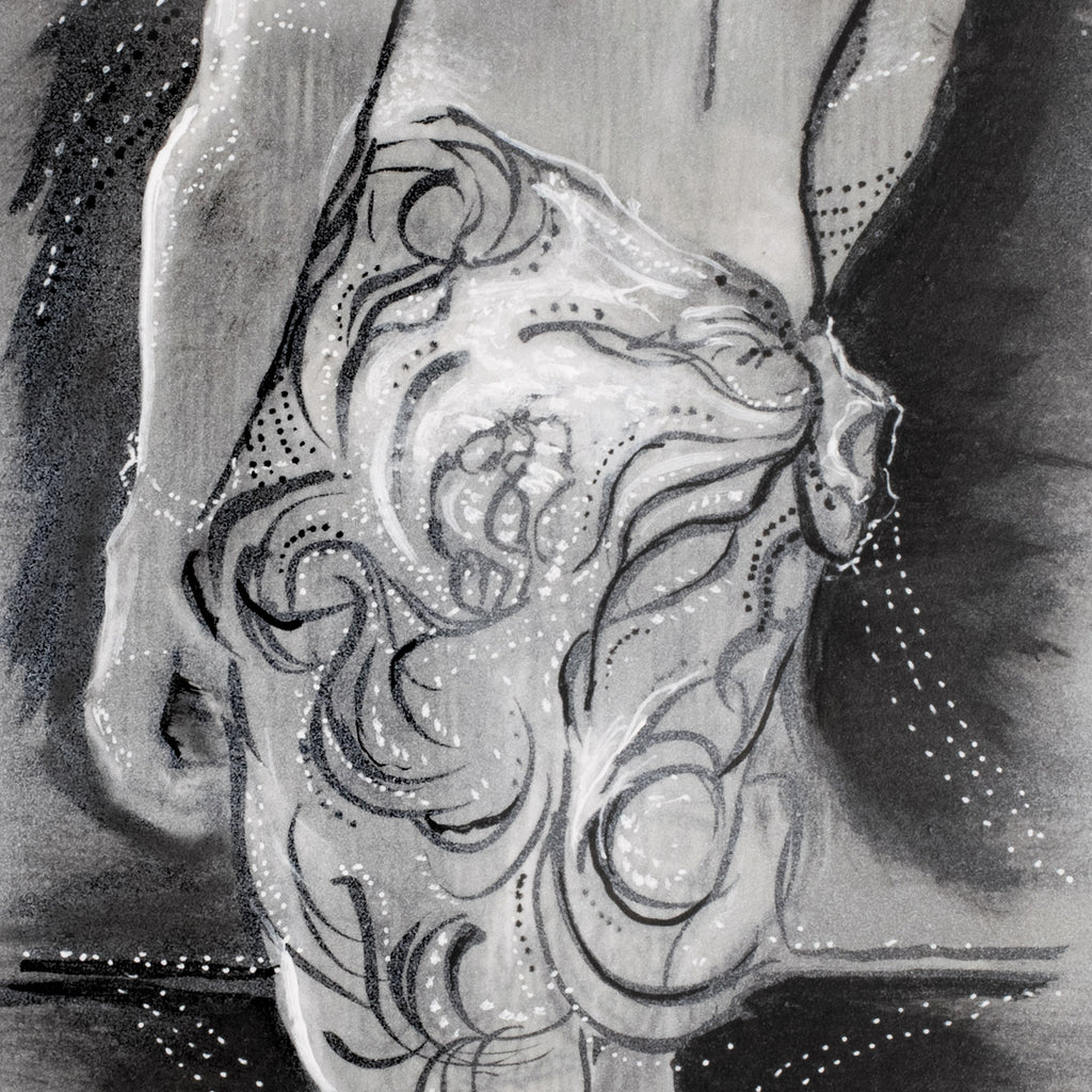 Detail of Original pen and ink drawing titled Transcendence by Pat Cross.