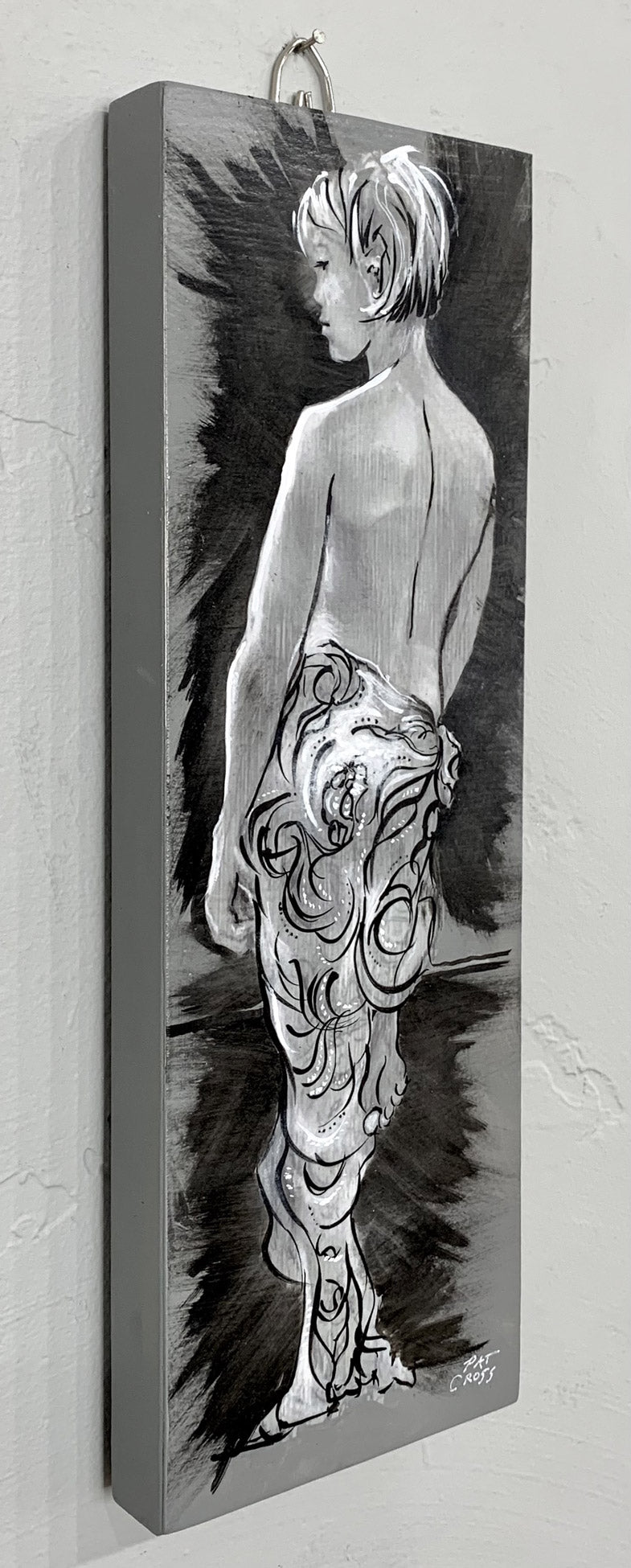 Side View of Original pen and ink drawing titled Transcendence by Pat Cross.