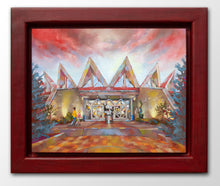 Load image into Gallery viewer, Custom framed original oil painting by Pat Cross titled Twilight on Tamarack.

