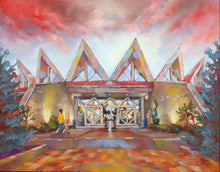 Load image into Gallery viewer, Twilight on Tamarack is one of a series of award-winning oil paintings by Pat Cross on architectural landmarks.
