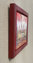 Load image into Gallery viewer, Side profile of custom framed original oil painting titled Twilight on Tamarack by Pat Cross.
