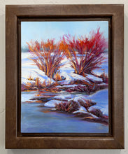 Load image into Gallery viewer, Custom Framed Original oil painting titled Twin River Willows by Pat Cross.
