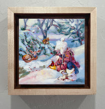 Load image into Gallery viewer, Custom framed original oil painting titled Winter Playmates by Pat Cross.
