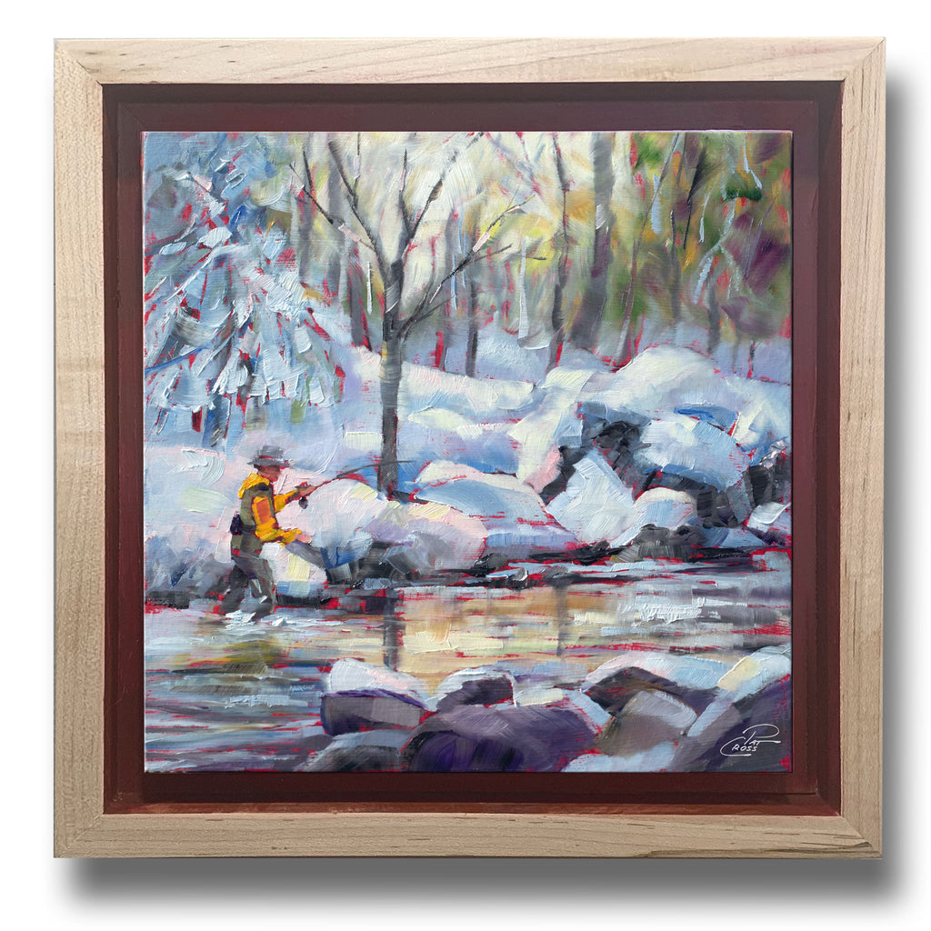 NEW! Custom framed original oil painting titled Winter Wade by Pat Cross.