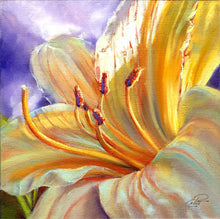 Load image into Gallery viewer, Yellow Stella Lily original oil painting by Pat Cross.
