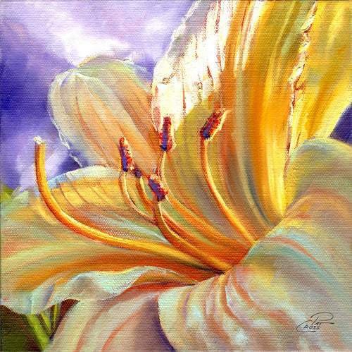 Yellow Stella Lily original oil painting by Pat Cross.