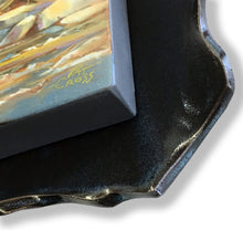 Load image into Gallery viewer, Along the River Bank original oil painting by Pat Cross with closeup detail of the fire-glazed stoneware frame.
