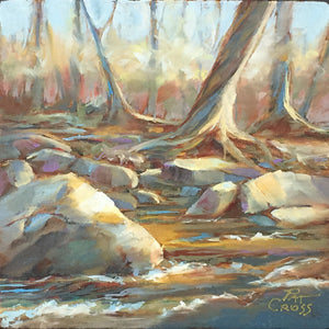 Along the River Bank original oil painting by Pat Cross.