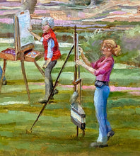 Load image into Gallery viewer, Art in the Park original oil painting detail by Pat Cross

