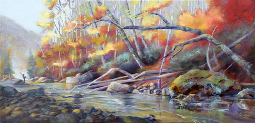 Autumn Angling original oil painting by Pat Cross.