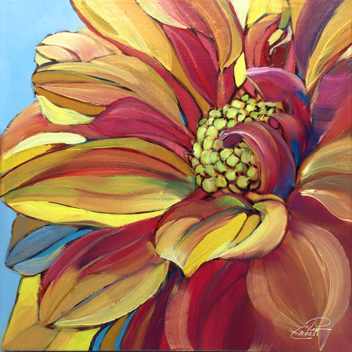 Dandy Dahlia 6x6 floral painting by Pat Cross