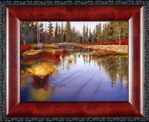 Framed Fall River original oil painting by Pat Cross