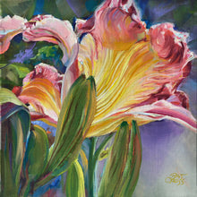 Load image into Gallery viewer, Fire Flame Daylily 6x6 painting by Pat Cross
