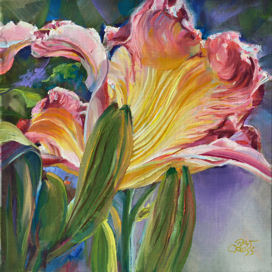Fire Flame Daylily 6x6 painting by Pat Cross