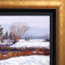 Load image into Gallery viewer, Reflections in Purple original oil painting frame detail by Pat Cross.
