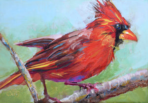 Forest Ruby Cardinal original painting by Pat Cross.