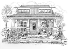 Load image into Gallery viewer, Front Porch Social pen and ink drawing by Pat Cross.
