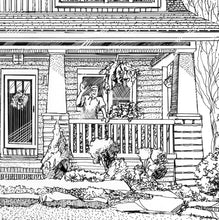 Load image into Gallery viewer, Front Porch Social pen and ink drawing detail by Pat Cross.
