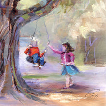 Load image into Gallery viewer, Front Yard Joy original oil painting detail of children  by Pat Cross.
