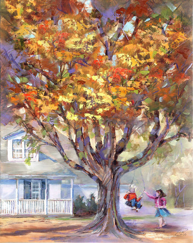 Front Yard Joy original oil painting by Pat Cross.