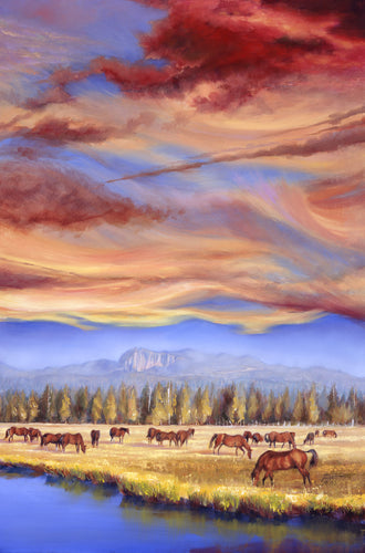 Grazing Sunriver Meadow 36x24 original oil painting by Pat Cross