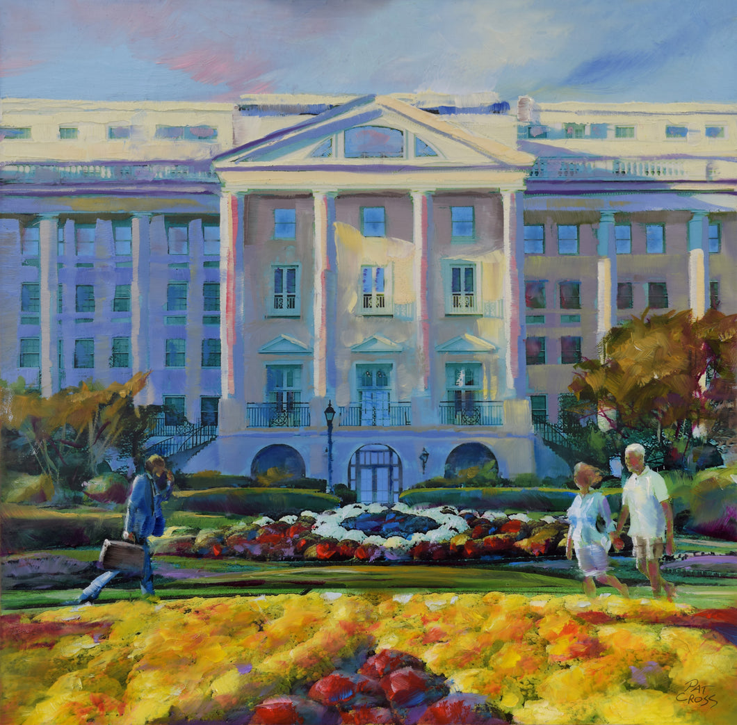 Greenbrier Hotel Holiday painting by Pat Cross.