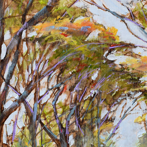 Just the Two of Us original oil painting detail of trees by Pat Cross.