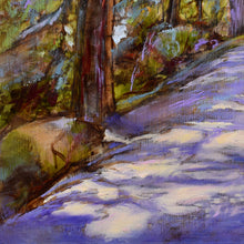 Load image into Gallery viewer, Just the Two of Us original oil painting details of dappled sunlight  by Pat Cross.
