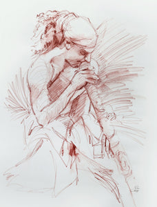 Musical Mastery, an original drawing from a live model by Pat Cross now available at Tamarack.