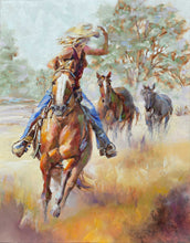 Load image into Gallery viewer, Pardon My Dust original oil painting by Pat Cross.
