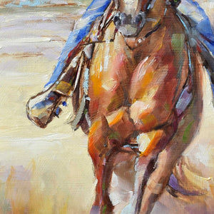 Pardon My Dust original oil painting detail of horse by Pat Cross.