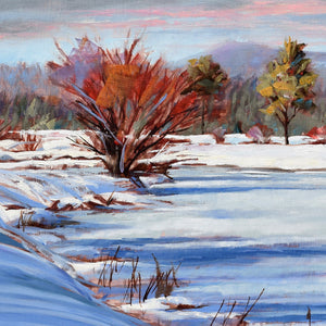 Red Winter Willow oil painting detail by Pat Cross.