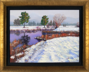 Framed Reflections in Purple original oil painting by Pat Cross.