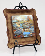Load image into Gallery viewer, River Jewels original oil painting mounted in a stoneware frame by Pat Cross.

