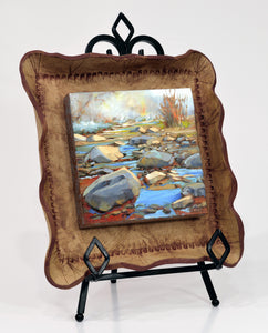 River Jewels original oil painting mounted in a stoneware frame by Pat Cross.