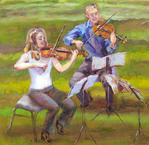 Vivaldi in the Park oil painting detail by Pat Cross.