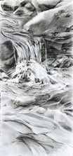 Load image into Gallery viewer, Water Whittles a Way original graphite and charcoal drawing by Pat Cross.
