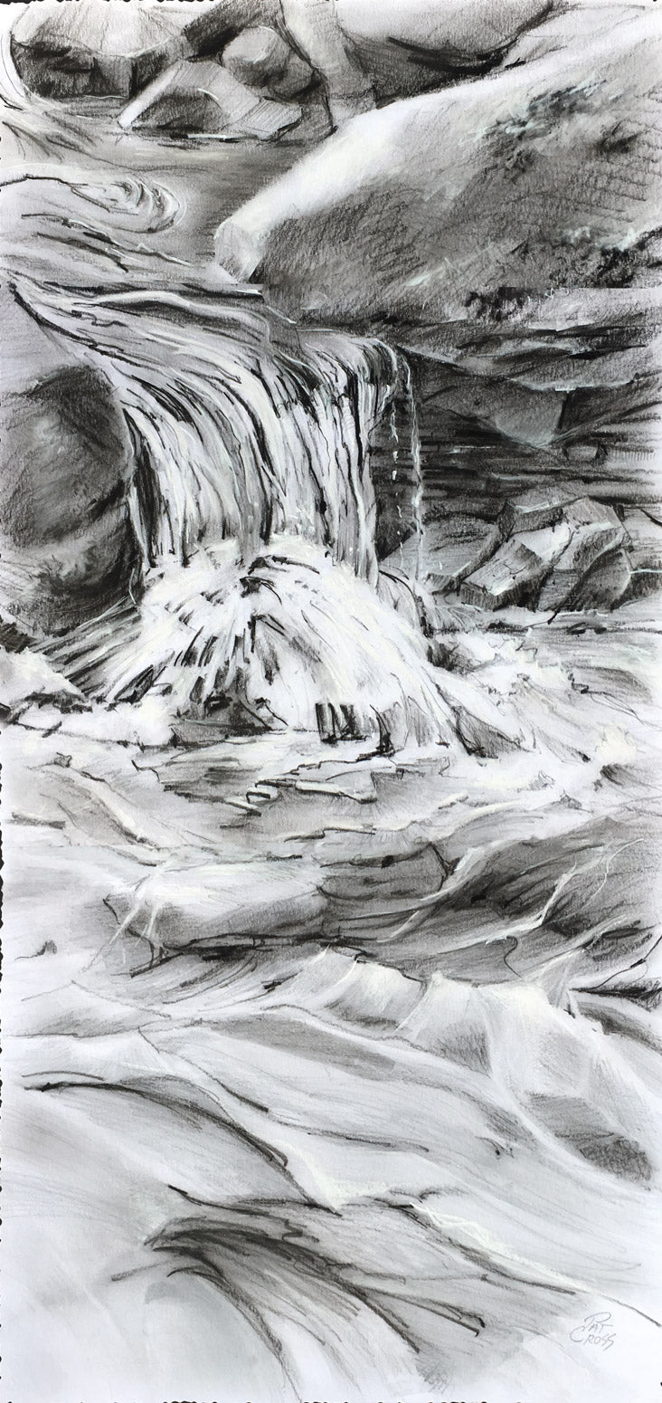 Water Whittles a Way original graphite and charcoal drawing by Pat Cross.