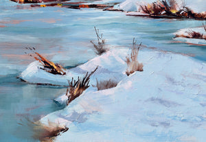 Winter on the River Bank original oil painting detail by Pat Cross.