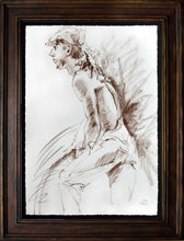 Load image into Gallery viewer, Worth the Wait drawing in a solid wood frame by Pat Cross.
