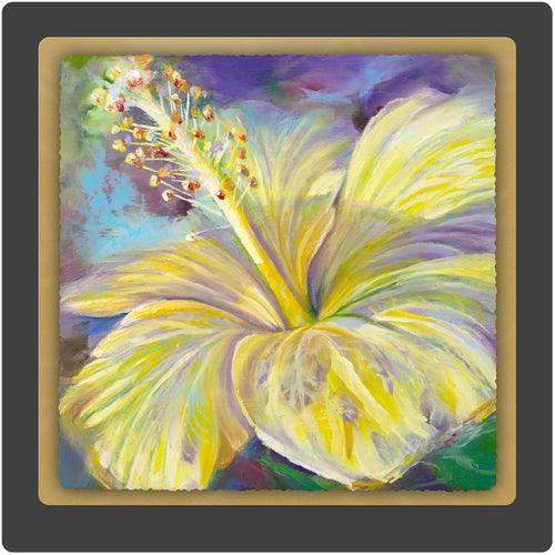 Yellow Hibiscus 10x10 layered floral print by Pat Cross.