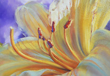 Load image into Gallery viewer, Yellow Stella Lily original oil painting detail by Pat Cross.

