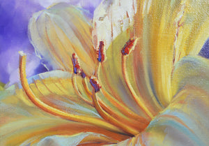 Yellow Stella Lily original oil painting detail by Pat Cross.